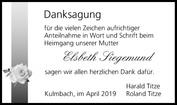 Anzeige von Elsbeth Siegemund von MGO