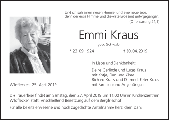 Anzeige von Emmi Kraus von MGO