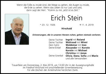 Anzeige von Erich Stein von MGO