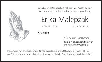 Anzeige von Erika Malepzak von MGO