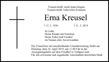Anzeige von Erna Kreusel von MGO