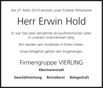 Anzeige von Erwin Hold von MGO