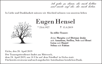 Anzeige von Eugen Hensel von MGO