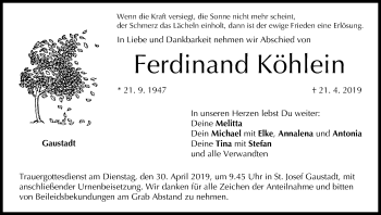 Anzeige von Ferdinand Köhlein von MGO