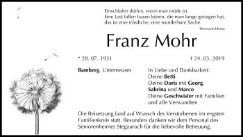 Anzeige von Franz Mohr von MGO