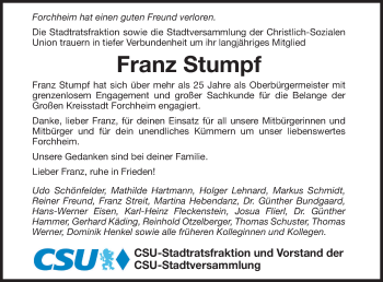 Anzeige von Franz Stumpf von MGO