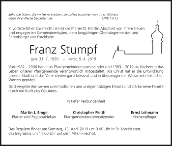 Anzeige von Franz Stumpf von MGO