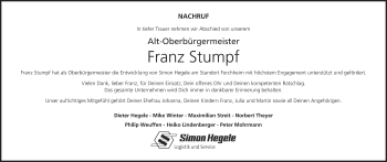 Anzeige von Franz Stumpf von MGO