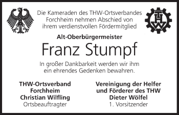 Anzeige von Franz Stumpf von MGO