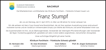 Anzeige von Franz Stumpf von MGO