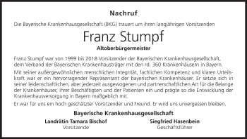 Anzeige von Franz Stumpf von MGO