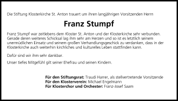 Anzeige von Franz Stumpf von MGO