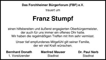 Anzeige von Franz Stumpf von MGO