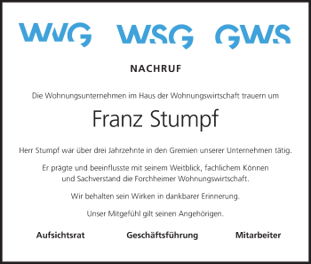 Anzeige von Franz Stumpf von MGO