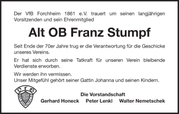 Anzeige von Franz Stumpf von MGO
