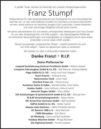 Anzeige von Franz Stumpf von MGO