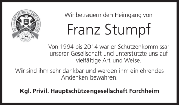 Anzeige von Franz Stumpf von MGO