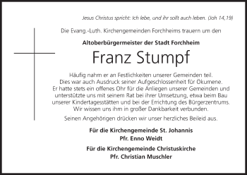 Anzeige von Franz Stumpf von MGO