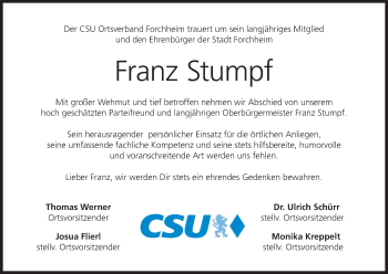 Anzeige von Franz Stumpf von MGO