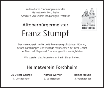 Anzeige von Franz Stumpf von MGO