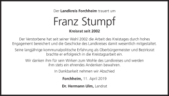Anzeige von Franz Stumpf von MGO