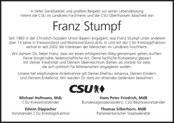 Anzeige von Franz Stumpf von MGO