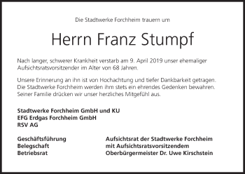 Anzeige von Franz Stumpf von MGO