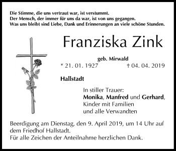 Anzeige von Franziska Zink von MGO