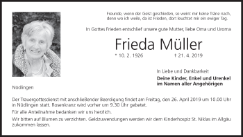 Anzeige von Frieda Müller von MGO