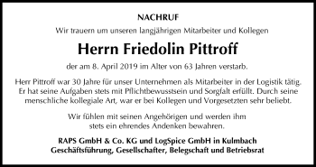 Anzeige von Friedolin Pittroff von MGO