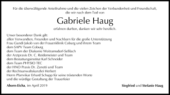 Anzeige von Gabriele Haug von MGO