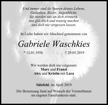 Anzeige von Gabriele Waschkies von MGO