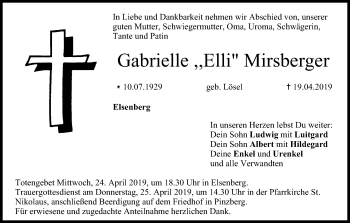 Anzeige von Gabrielle Mirsberger von MGO