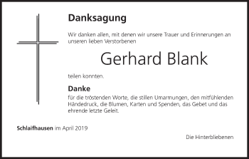 Anzeige von Gerhard Blank von MGO