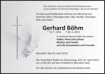 Anzeige von Gerhard Böhm von MGO
