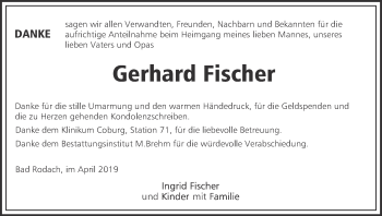 Anzeige von Gerhard Fischer von MGO