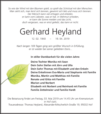 Anzeige von Gerhard Heyland von MGO