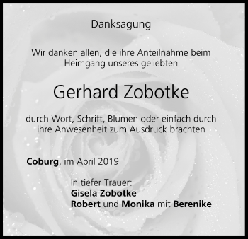 Anzeige von Gerhard Zobotke von MGO