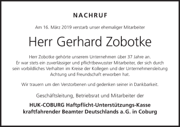 Anzeige von Gerhard Zobotke von MGO