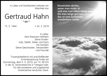 Anzeige von Gertraud Hahn von MGO