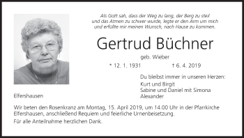 Anzeige von Gertrud Büchner von MGO