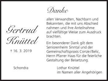 Anzeige von Gertrud Knüttel von MGO
