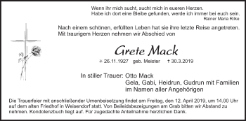 Anzeige von Grete Mack von MGO
