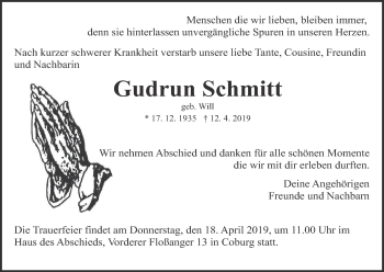 Anzeige von Gudrun Schmitt von MGO