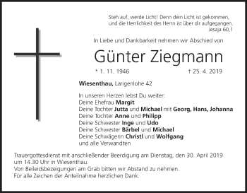 Anzeige von Günter Ziegmann von MGO