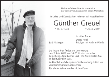Anzeige von Günther Greuel von MGO