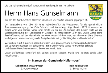 Anzeige von Hans Gunselmann von MGO