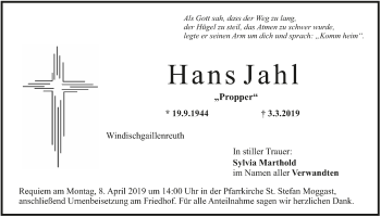 Anzeige von Hans Jahl von MGO