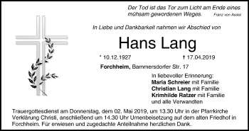 Anzeige von Hans Lang von MGO