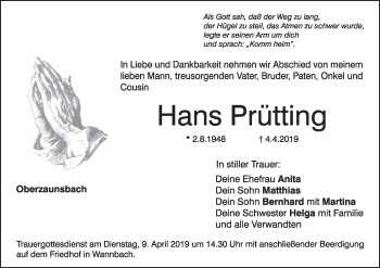 Anzeige von Hans Prütting von MGO